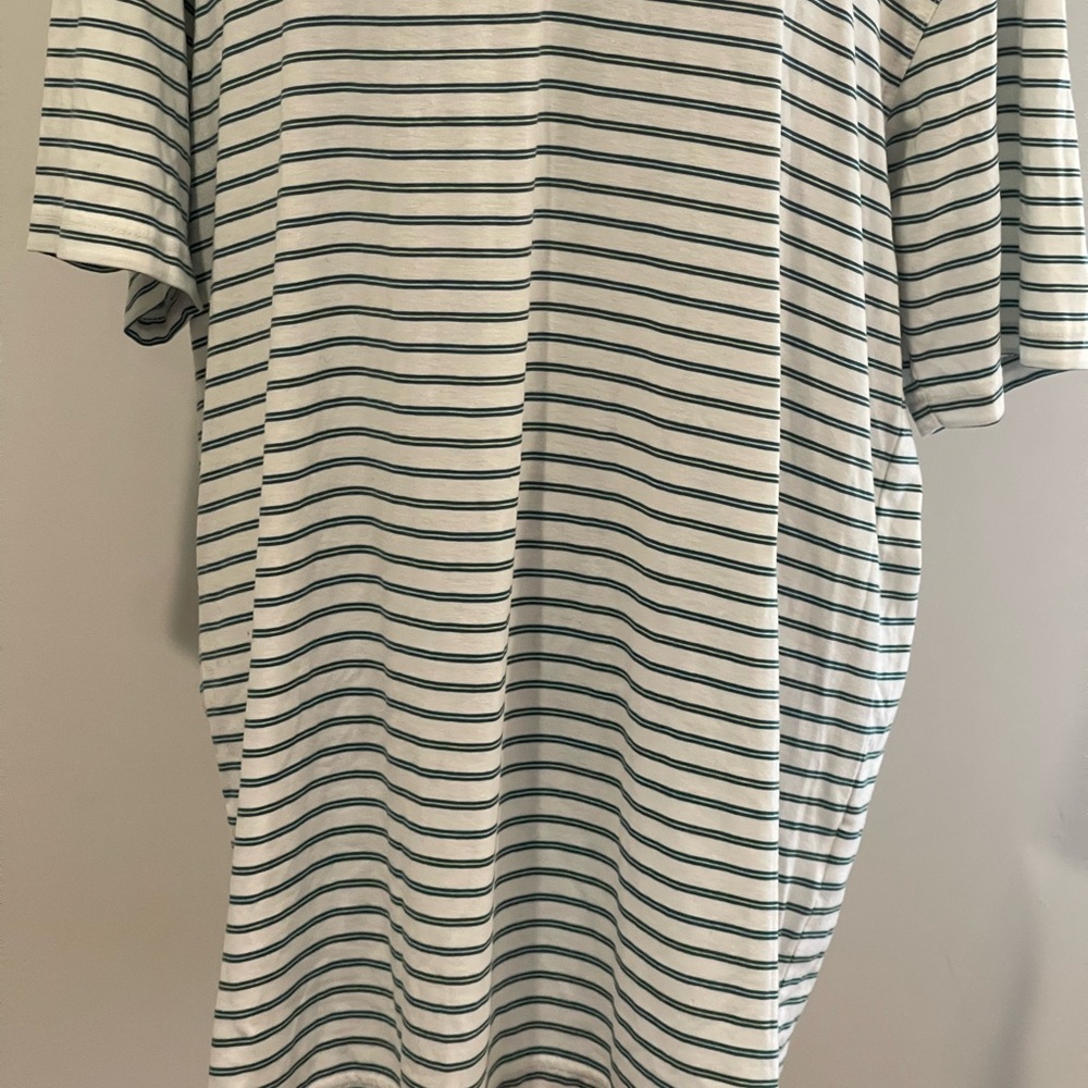 Oxford Golf L Striped Polo Shirt - Green and White‎ 417 - Picture 3 of 7